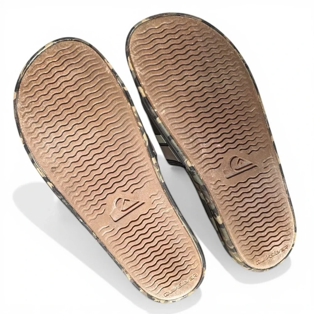 Quiksilver Men's Camouflage Slide Flip Flops Black Green Breathable‎ Mens 10 EUC